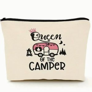 Canvas zipper make up cosmetic bag case Queen of the Camper NEW gift clutch